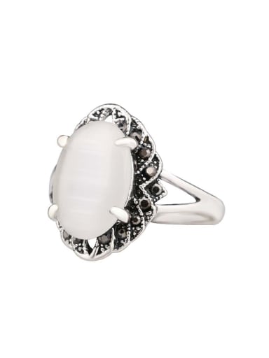 Retro style White Opal Antique Silver Plated Ring