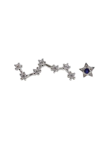 Asymmetrical Stars Tiny Rhinestones Silver Stud Earrings