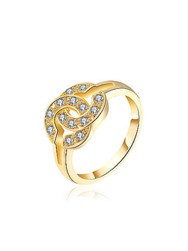Copper Gold Plated Double C Shaped Rhinestones Ring