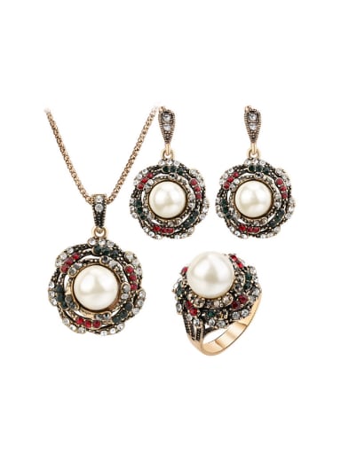 custom Vintage style Artificial Pearls Cubic Crystals Alloy Three Pieces Jewelry Set