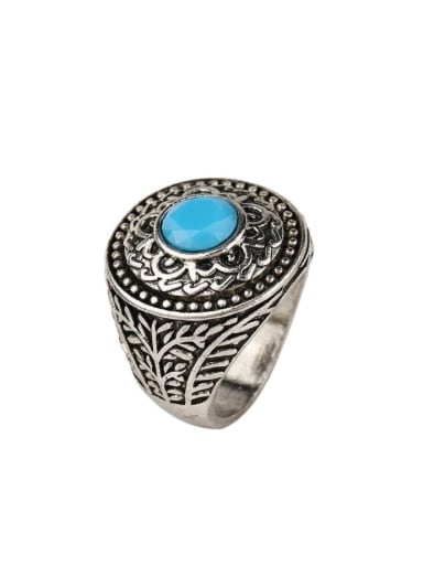 Ethnic style Blue Resin Antique Silver Plated Alloy Ring