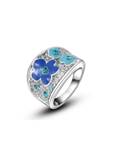 Blue Plum Blossom Shaped Austria Crystal Ring