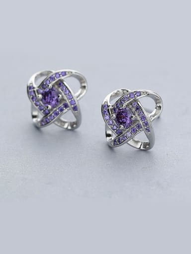 Purple Geometric Shaped Zircon Earrings