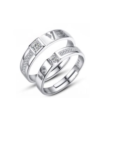 925 Sterling Silver With Cubic Zirconia Simplistic Monogrammed Love Free Size Rings