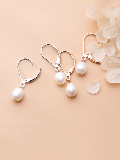 925 Sterling Silver With Artificial Pearl Simplistic Oval Clip On Earrings