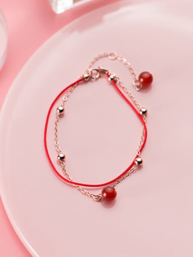 Sterling silver double layer beads red agate sweet red thread bracelet