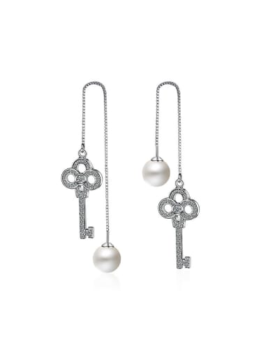 Fashion Cubic Zirconias Key Imitation Pearl Line Earrings