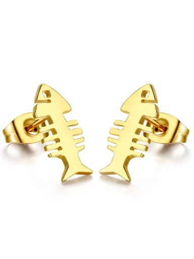 Lovely Gold Plated Fish Bone Shaped Drop Earrings
