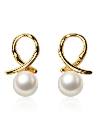 925 Sterling Silver With Artificial Pearl  Simplistic Hollow Round Stud Earrings