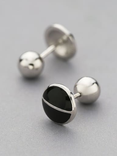 Simple Tiny Black Round 925 Silver Stud Earrings