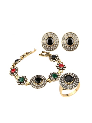 Bohemia style Colorful Resin stones White Crystals Alloy Three Pieces Jewelry Set
