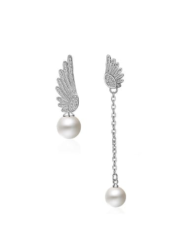 Fashion Imitation Pearl Asymmetrical Wings Stud Earrings