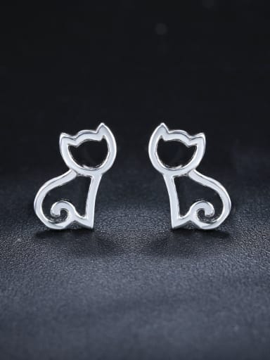 Simple Hollow Kitten 925 Sterling Silver Stud Earrings
