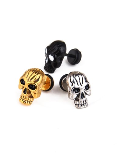 Stainless Steel With Gold Plated Personality Skull Stud Earrings