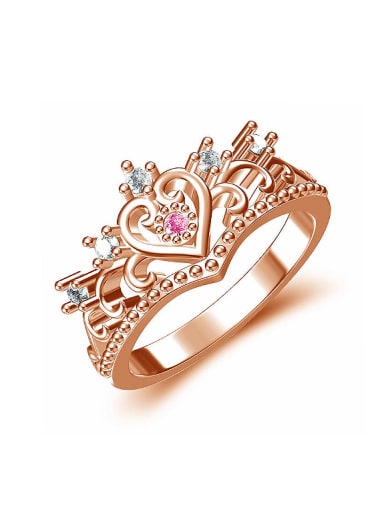 Fashion Tiny Cubic Zirconias Heart Crown Copper Ring