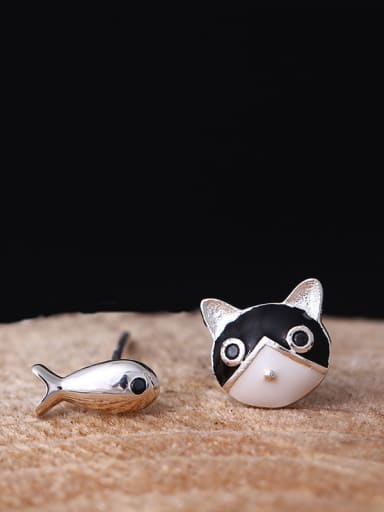 Temperament Cat and Fish stud Earring