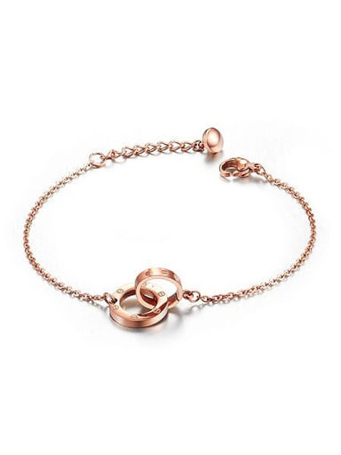 Fashion Double Rings Rose Gold Plated Copper Bracelet