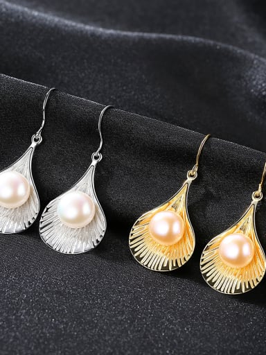 Sterling silver 9-9.5mm natural pearl 18K gold plated earrings