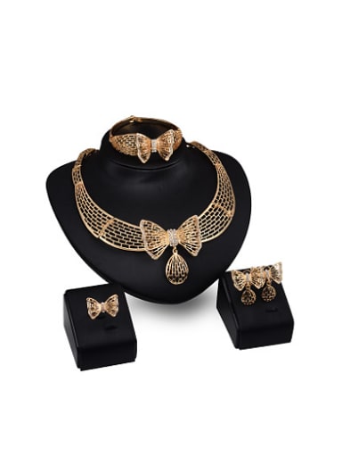 Alloy Imitation-gold Plated Fashion Bowknot Hollow Four Pieces Jewelry Set