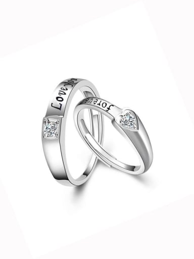 925 Sterling Silver With  Cubic Zirconia Simplistic Monogrammed  lovers Free Size Rings