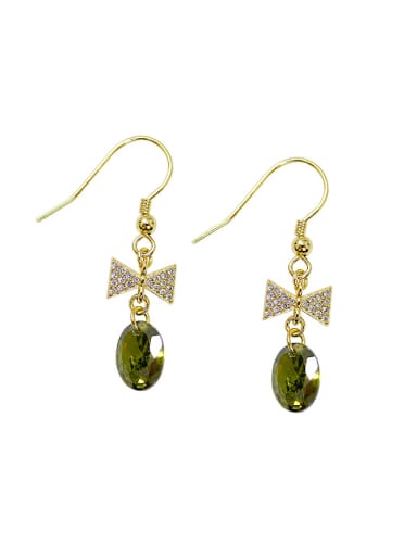 Fashion Little Bowknot Green Zircon Gold Plated Earrings
