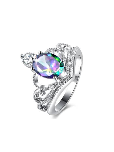 Women Colorful Crown Shaped Glass Stone Ring