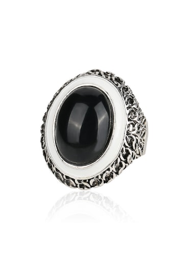 Retro style Antique Silver Plated Black Resin stone Alloy Ring