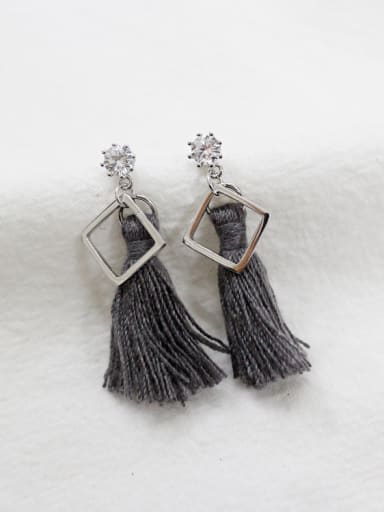 Fashion Grey Tassels Hollow Square Silver Stud Earrings