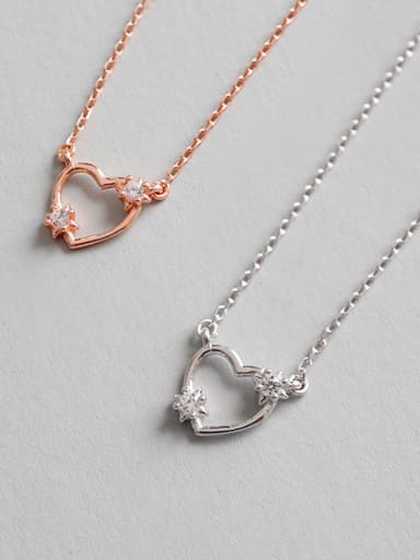 Sterling Silver with miniature zircon hollow heart Necklace