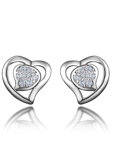 Fashion Heart Cubic Zirconais 925 Silver Stud Earrings