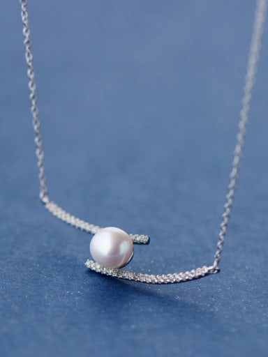 Elegant Geometric Shaped Artificial Pearl S925 Silver Necklace