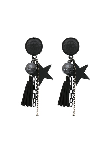 Fashion Gun Color Plated Black Resin stone Velvet Tassels Drop Earrings