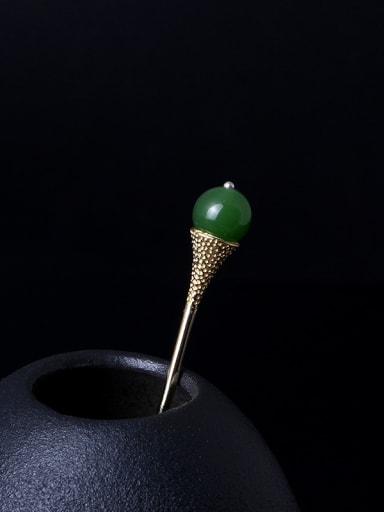 Retro Gold Plated Green Stone Hair Pick