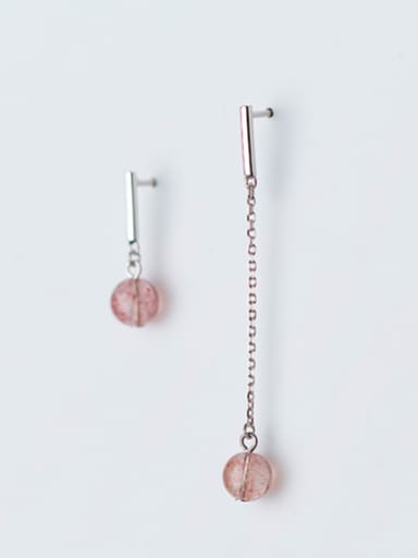 Creative Pink Crystal Asymmetric S925 Silver Drop Earrings