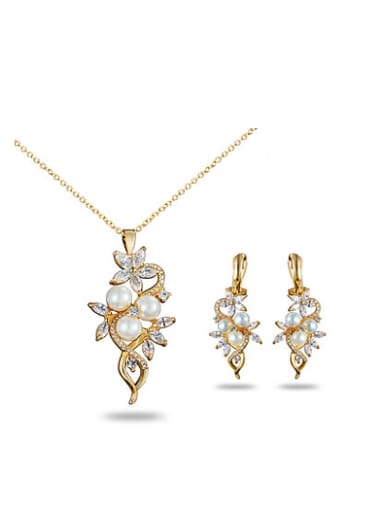 Trendy 18K Gold Plated Artificial Pearl Two Pieces Jewelry Set