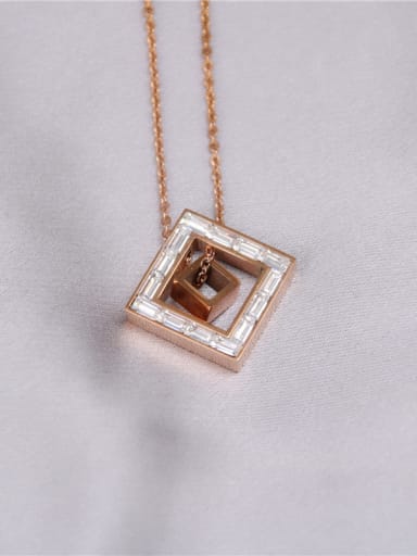 Square Pendant Zircon Clavicle Necklace