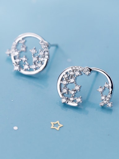 925 Sterling Silver With  Cubic Zirconia Simplistic Moon Stud Earrings