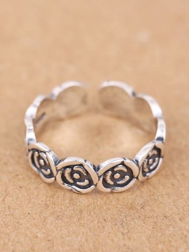 Retro Flowers Silver Opening Ring