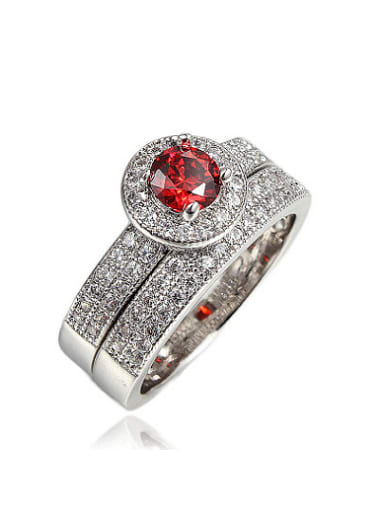 Shining Red Round Shaped Zircon Women Ring Set