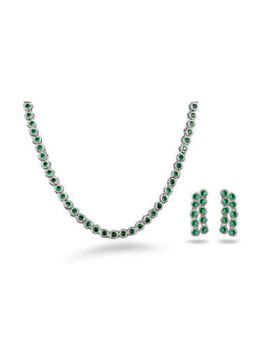 High Quality Platinum Plated Green Zircon Two Pieces Jewelry Set