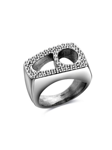 Punk Style Geometric Shaped Titanium Rhinestones Ring
