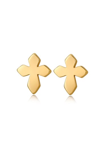 Fashion Gold Plated Cross Shaped Titanium Stud Earrings