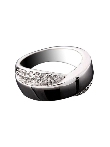 Simple Platinum Plated Cubic Rhinestones Smooth Alloy Ring