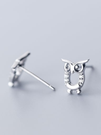 925 Sterling Silver With Silver Plated Cute Owl Stud Earrings