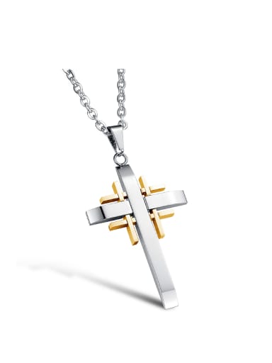Simple Smooth Cross Pendant Titanium Necklace