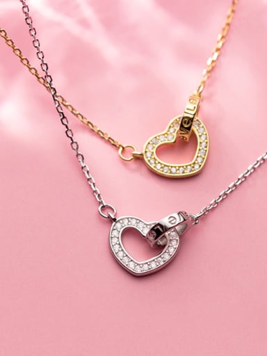 925 Sterling Silver With  Cubic Zirconia Simplistic Heart Necklaces