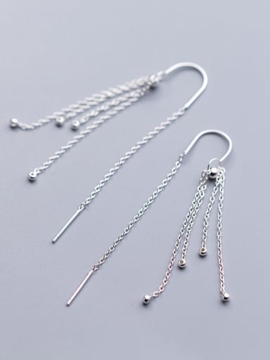 925 Sterling Silver With Platinum Plated Personality Chain Threader Earrings
