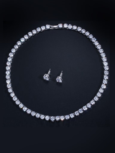 custom Copper inlay AAA zircon earrings necklace 2 pieces jewelry set