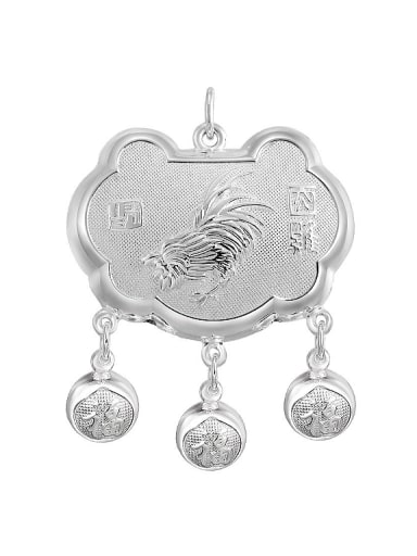 Ethnic style 999 Silver Zodiac Rooster Children Bells Longevity Lock Pendant