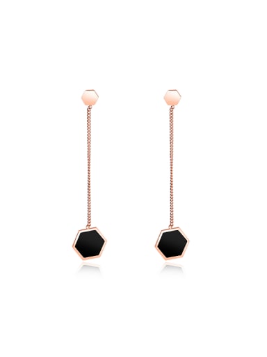 Fashion Black Hexagon Rose Gold Plated Drop Earrings